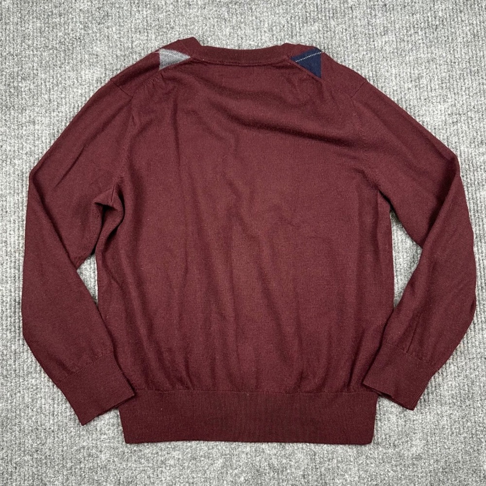 Banana Republic Sweater Mens L Burgundy Argyle Extra Fine Merino Wool V-Neck - Picture 2 of 14